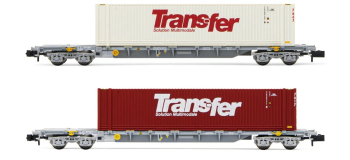 HN6584 - Set de 2 wagons porte-conteneurs Novatrans Sgss, SNCF «Trans-Fer» - Arnold