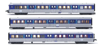 HJ4184 - Coffret de 3 voitures RIO 80 SNCF, livrée bleu/argent Centre - Jouef